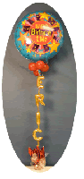 A Giant Happy Birthday Musical Mylar® balloon with celebrant's name spelled in a chain of Mylar®  letters