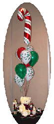 This 18 inch mylar candy cane balloon bouquet with its holiday accent colors latex balloons makes a playful guest table centerpiece 