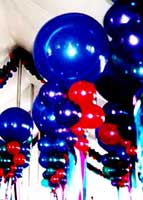 Red and Blue floating bubbles carry the event color them through out the venue