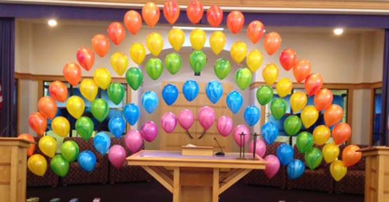 Balloon Rainbow Backdrop for Bat Mitzvah Celebration.