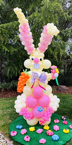 Eight foot tall latex balloon rabbit sculpture focal outdoor Easter event decoration decoration
