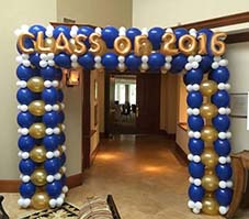 Blue and Gold balloon arch entrance decoration for a grad night party