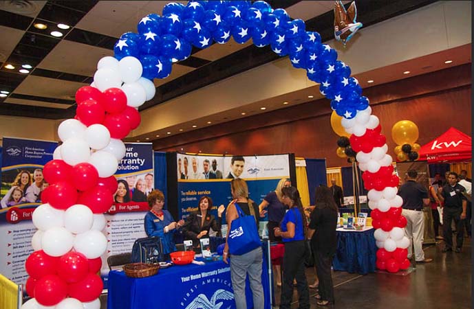 Giant Red, White and Blue arch decoration for a trade show booth