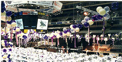 Garlands over ice arena for large corporate celebration