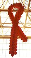 A fifteen foot tall balloon sculpture of a breast cancer ribbon for a fund raising event