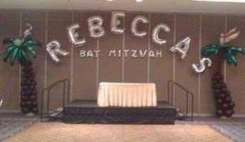 Bat Mitzvah name sign arch with mylar letter balloons