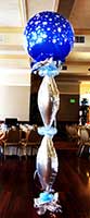 Tbhis 8 foot tall area decoration consists of silver mylar'icecicle' balloons topped by an ice blue 30 inch bubble balloon adorned with snowflake designs