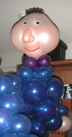 This seven foot tall balloon sculpture of Candide was sculpted for a cast party which followed a high school presentation of 'Candide' 