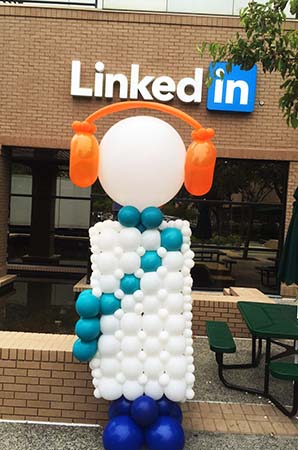 A 7 foot tall balloon character logo sculpture created for an event at Linked in headquarters